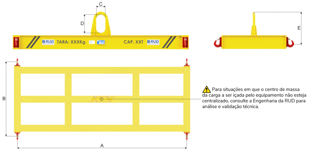 Travessão retangular RUD para içamento de cargas modelo R-A-GSH-S com cotas  