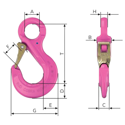 imagem com cotas gancho rud VCOH dimensões desenho técnico